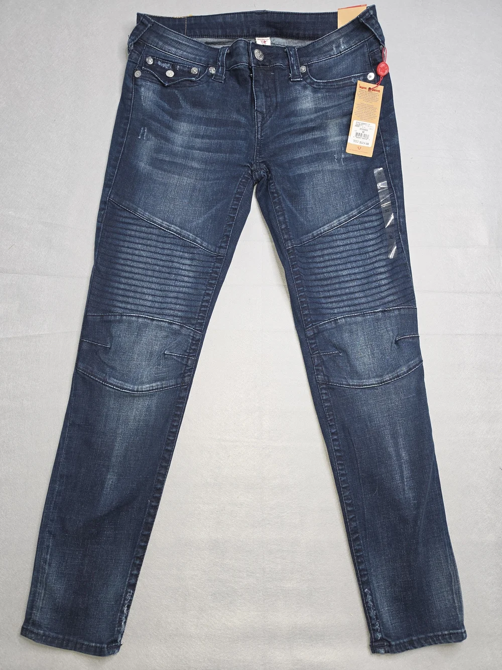 True Religion Men's Dark Indigo Moto Skinny Jeans Size 32‎ NWT